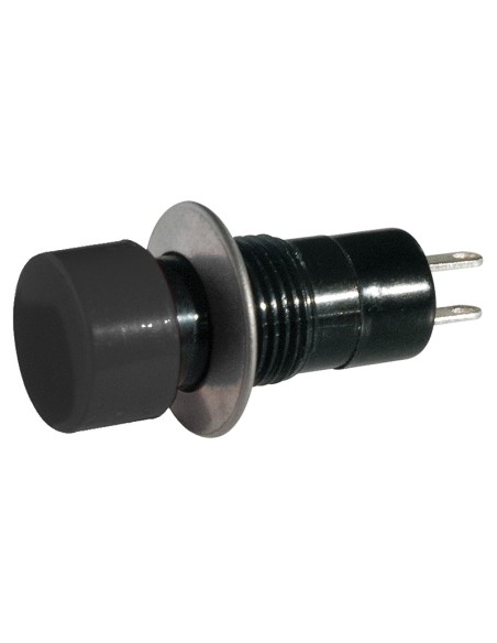 Single-pole push-button switch with black button, mounting hole Ø12mm - 250V 1A