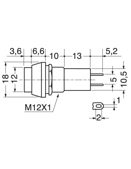 Single-pole push-button switch with red button, mounting hole Ø12mm - 250V 1A