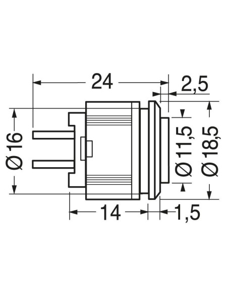 Interruptor pulsador unipolar con botón negro, agujero de montaje Ø16mm - 250V 1A