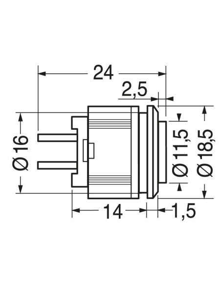 Single-pole push-button switch with red illuminated button, mounting hole Ø16mm - 250V 1A