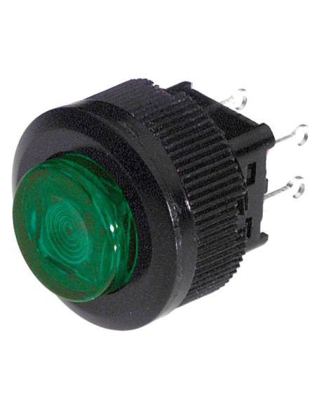 Interruptor pulsador unipolar con botón iluminado en verde, agujero de montaje Ø16mm - 250V 1A