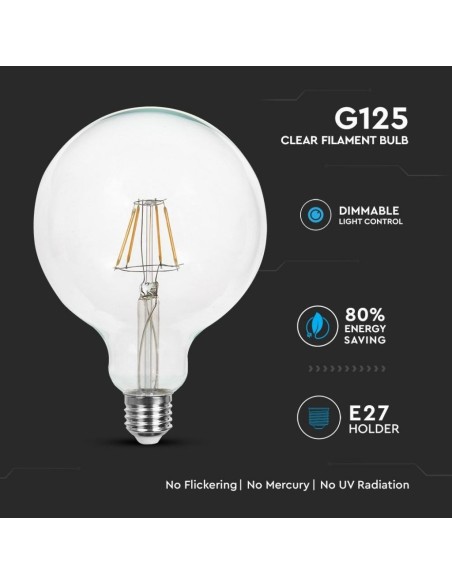 V-TAC VT-1994D 4399 LED Bulb E27 4W G125 Filament 2700K Dimmable