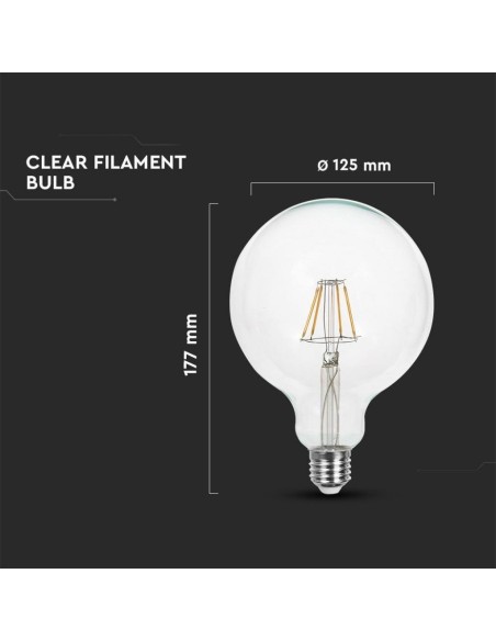 V-TAC VT-1994D 4399 LED Bulb E27 4W G125 Filament 2700K Dimmable