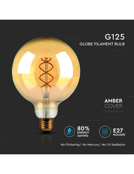 V-TAC VT-2085 7216 LED Bulb E27 5W G125 Filament Amber 2200K