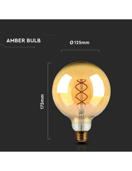 V-TAC VT-2085 7216 LED Bulb E27 5W G125 Filament Amber 2200K