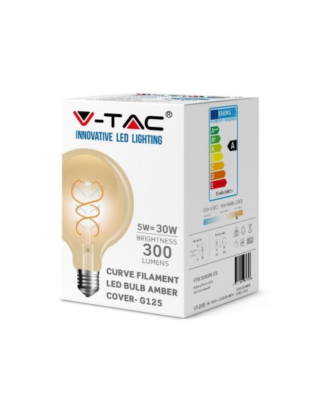 V-TAC VT-2085 7216 LED Bulb E27 5W G125 Filament Amber 2200K
