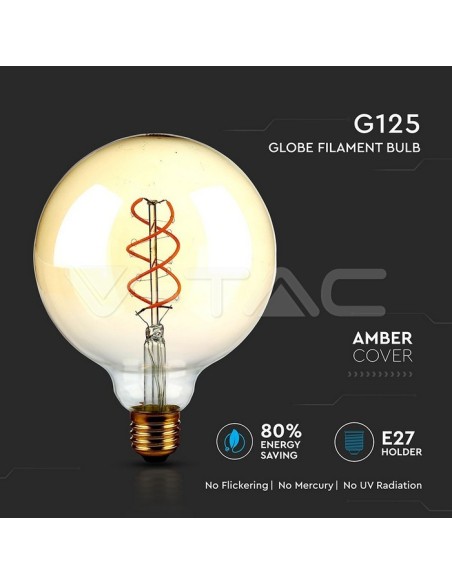 V-TAC VT-2085D 7415 LED-lamp E27 5W G125 Filament Amber 2200K Dimbaar