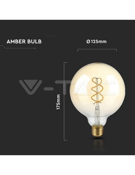 V-TAC VT-2085D 7415 LED-lamp E27 5W G125 Filament Amber 2200K Dimbaar