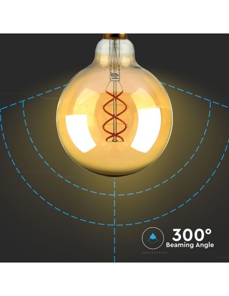 V-TAC VT-2085D 7415 LED Bulb E27 5W G125 Filament Amber 2200K Dimmable