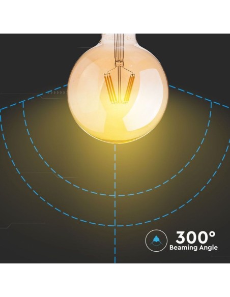 V-TAC PRO VT-297 291 Samsung Chip LED Bulb E27 6W A++ G125 Filament Amber 2200K