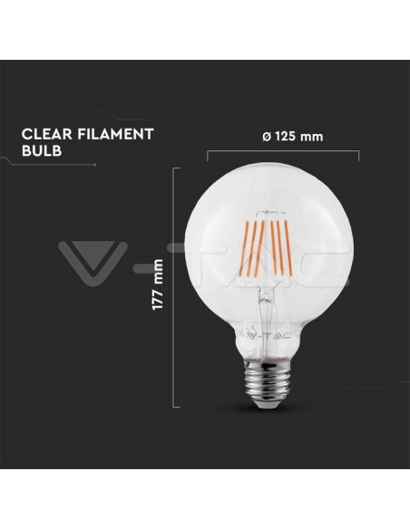 V-TAC PRO VT-287 292 Bombilla LED Chip Samsung E27 6W G125 Filamento 2700K