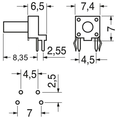 Mikro-Knopf 7 x 7,4 x 8,35 mm - Lup...