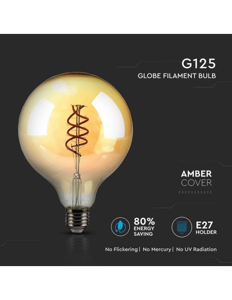 V-TAC VT-2126 7328 Ampoule LED E27 6W G125 Filament Ambre 2200K Dimmable