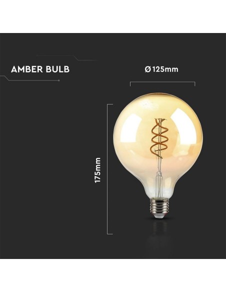 V-TAC VT-2126 7328 LED-Glühbirne E27 6W G125 Glühfaden Amber 2200K Dimmbar
