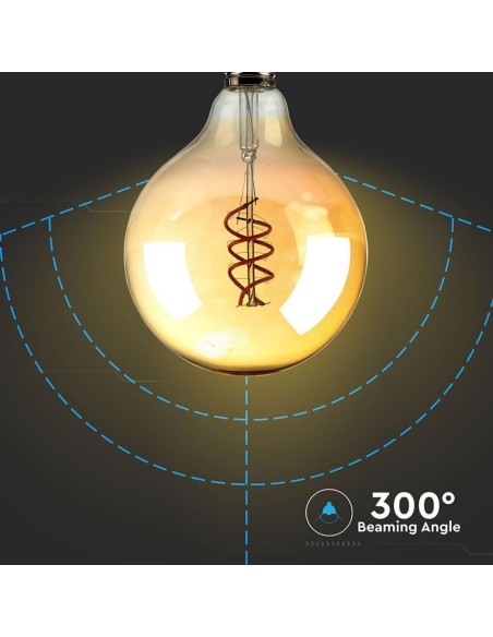 V-TAC VT-2126 7328 LED Bulb E27 6W G125 Filament Amber 2200K Dimmable
