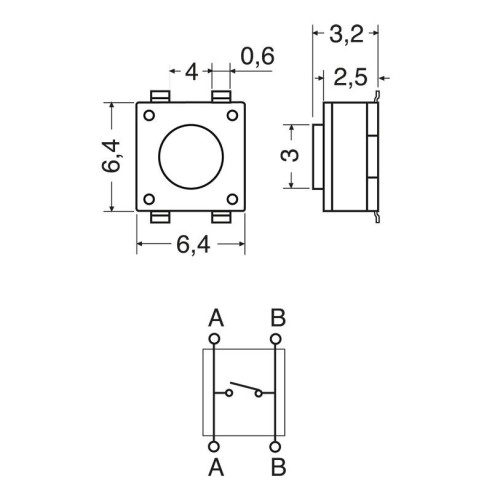 SMD Micro Button 6.4 x 6.4 x 3.2 mm -...