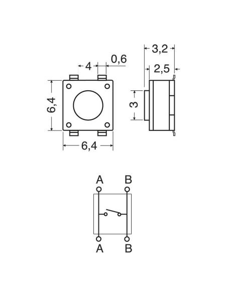 SMD Micro Button 6.4 x 6.4 x 3.2 mm - Lup Fung TSHB-063106-160