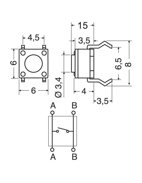 Micro Botón 6 x 6 x 15 mm - Lup Fung TSA-061501-250