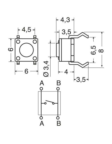 Micropulsante 6 x 6 x 4,3 mm - Lup Fung TSA-064301-250