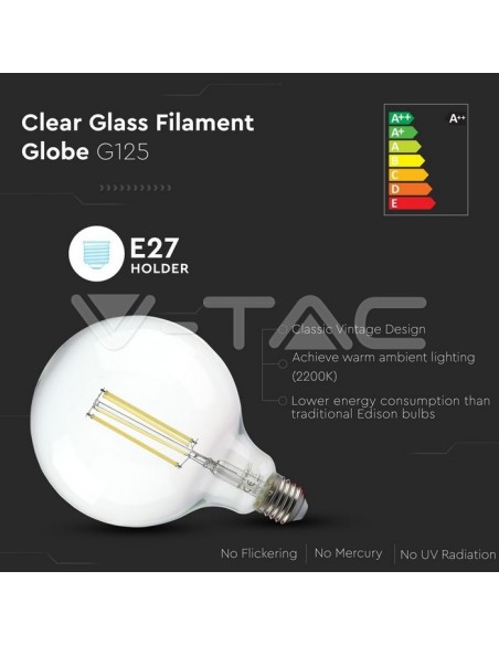 V-TAC VT-2143 LED Gloeilamp E27 12.5W G125 Filament