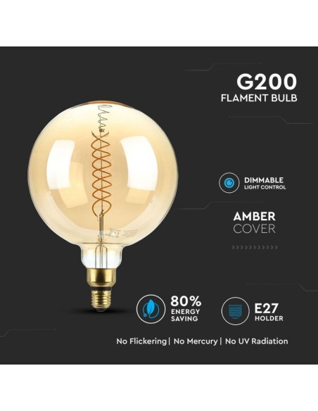 V-TAC VT-2158D 7462 LED Bulb E27 8W G200 Filament 2000K Dimmable