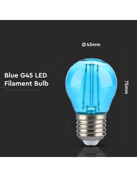 V-TAC VT-2132 7412 LED Bulb E27 2W G45 Filament, Colour Blue