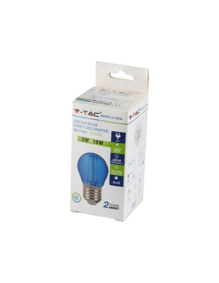 V-TAC VT-2132 7412 LED Gloeilamp E27 2W G45 Filament, Kleur Blauw