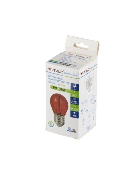 V-TAC VT-2132 7413 LED Bulb E27 2W G45 Filament, Red Colour