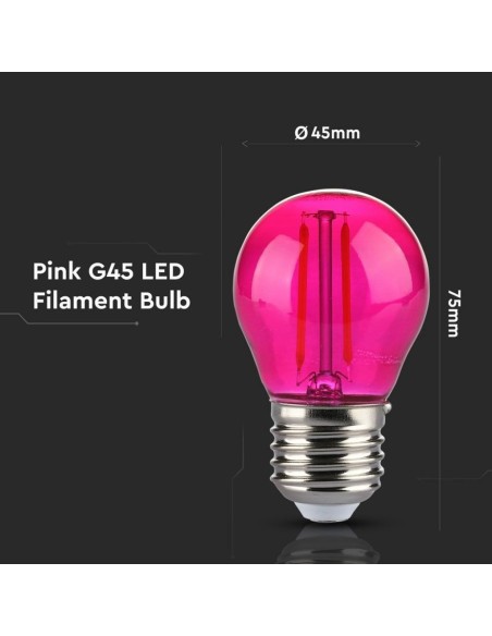 V-TAC VT-2132 7410 LED Gloeilamp E27 2W G45 Filament, kleur Roze