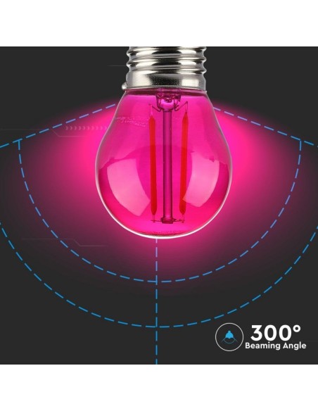 V-TAC VT-2132 7410 LED Bulb E27 2W G45 Filament, Colour Pink