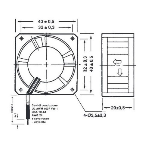Axial fan 40x40x20mm thermoplastic,...