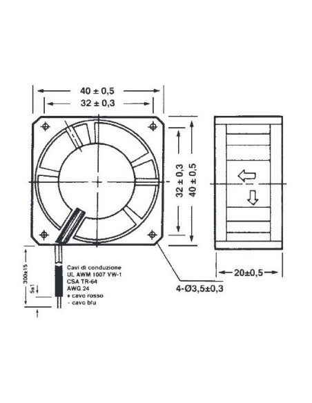 Axiallüfter 40x40x20mm thermoplastisch, kugelgelagert, 12Vdc 0.1A, 7000 rpm - Commonwealth FP-108G/12VDC
