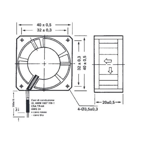 Axial fan 40x40x20mm thermoplastic,...