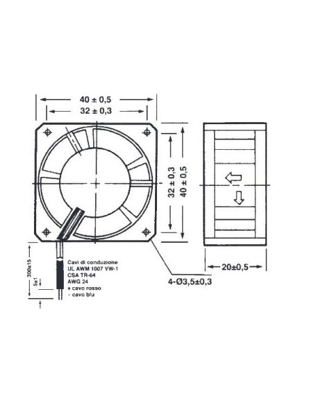 Axial fan 40x40x20mm thermoplastic, bushings, 12Vdc 0.1A, 7000 rpm - Commonwealth FP-108G/12VDC