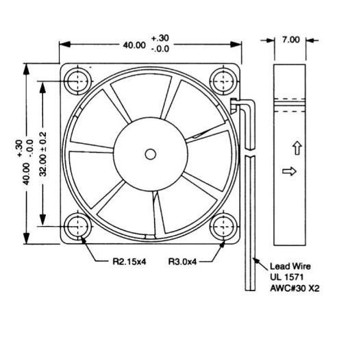 Axial fan 40x40x7mm thermoplastic,...