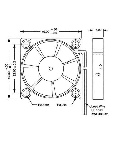 Axial fan 40x40x7mm thermoplastic, ball bearings, 12Vdc 0.15A, 7500 rpm - Commonwealth FP-108HI/12VDC