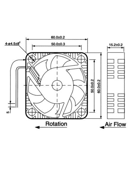 Ventilador axial 60x60x15mm termoplástico con soporte de casquillo, 12Vdc 0,16A, 4600 rpm - Commonwealth FP-108FI/12VDC