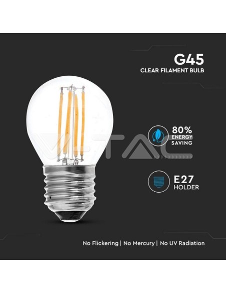 V-TAC VT-1980D 4395 Bulb E27 4W G45 Filament 2700K Dimmable