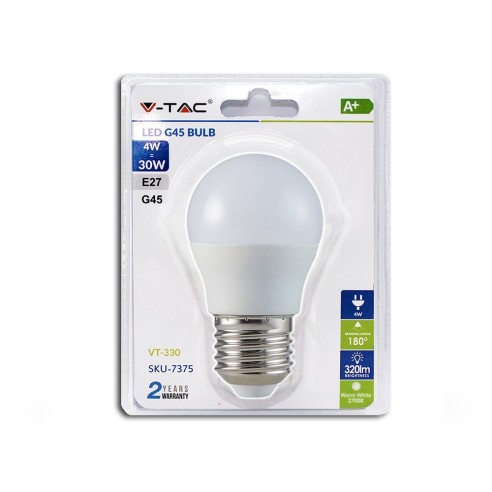 V-TAC VT-330 LED Blister Bulb E27 4W G45