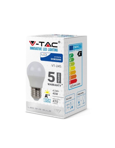 V-TAC PRO VT-245 LED Lamp met Samsung Chip E27 4,5W A++ G45