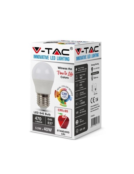 V-TAC VT-2216 LED bulb E27 5.5W G45 CRI 95