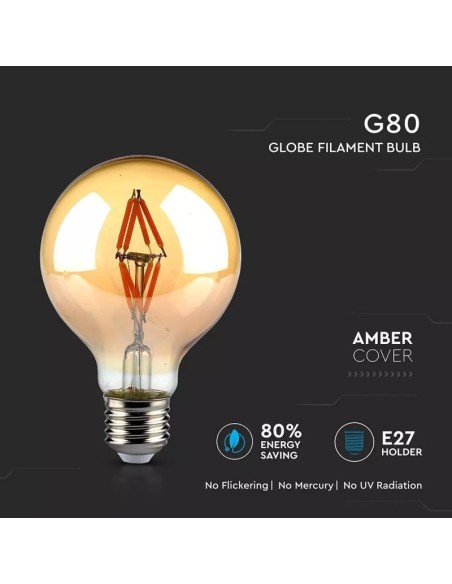 V-TAC VT-2004 7148 LED bulb E27 4W G80 Filament Amber 2200K