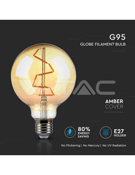 V-TAC VT-2024 Ampoule LED 7146 E27 4W G95 Filament Ambre 2200K