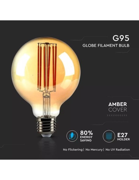 V-TAC VT-2027 7147 LED Bulb E27 7W G95 Filament Amber 2200K