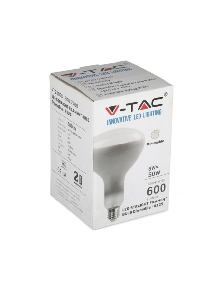 V-TAC VT-2198D Bombilla LED regulable E27 8W R125 Filamento
