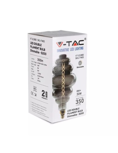 V-TAC VT-2188D 7465 LED Bulb E27 8W S200 Double Filament Dimmable 2000K