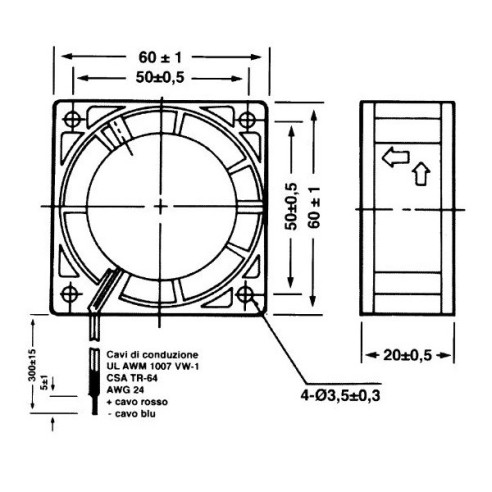 Axial fan 60x60x25.4mm thermoplastic,...
