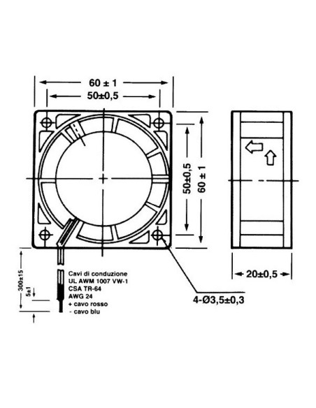Ventilador axial 60x60x25,4mm termoplástico, casquillos, 24Vdc 0,12A, 4000 rpm - Commonwealth FP-108F/24VDC