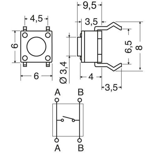 Micro Button 6 x 6 x 9.5 mm - Lup...