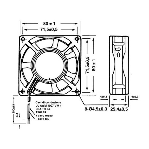 Axial fan 80x80x25.4mm thermoplastic,...